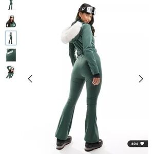 ASOS Women’s Water Repellent Belted Ski Suit with Faux Fur Hood, Size 6